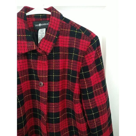 SAG Harbor Collared Front Button Red Plaid Jacket Size 14 - Picture 3 of 14